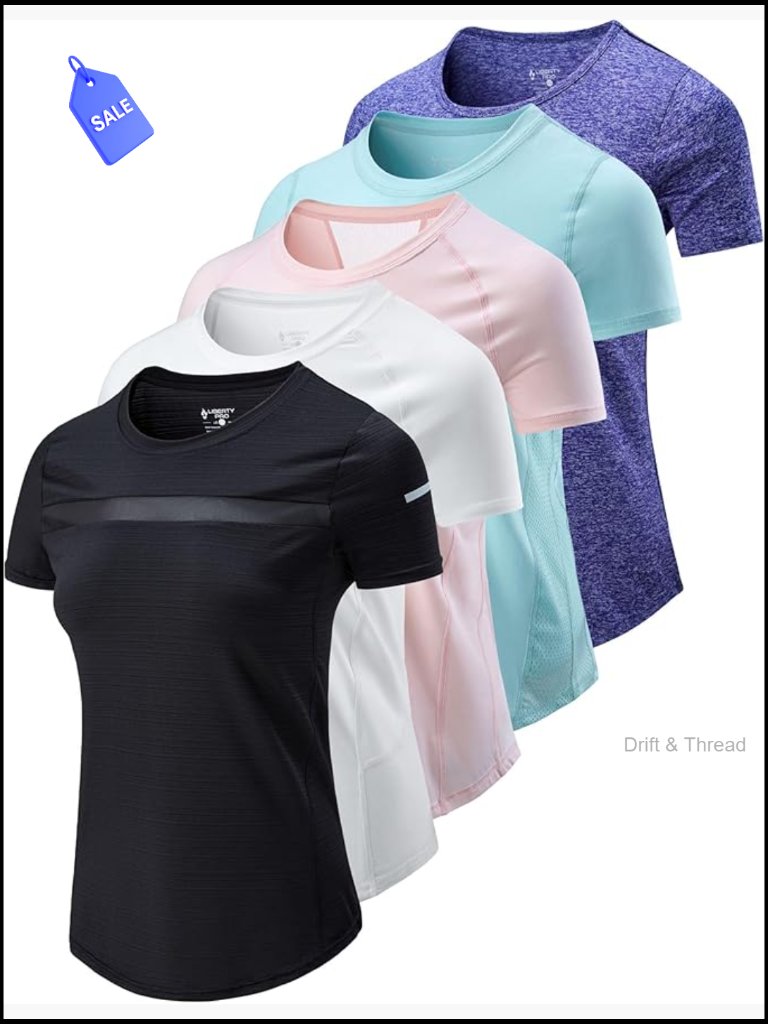 5 Pack Women's Dry Fit Short Sleeve Active T-Shirts Gym Yoga Running